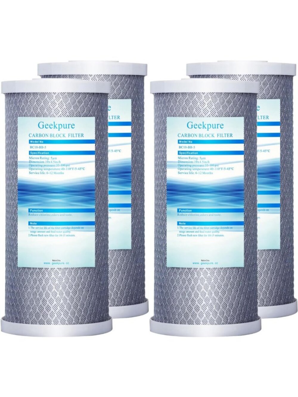 10 Inch Whole House Carbon Filters - 4.5" x 10" - 5 Micron - Pack of 4 for Clean